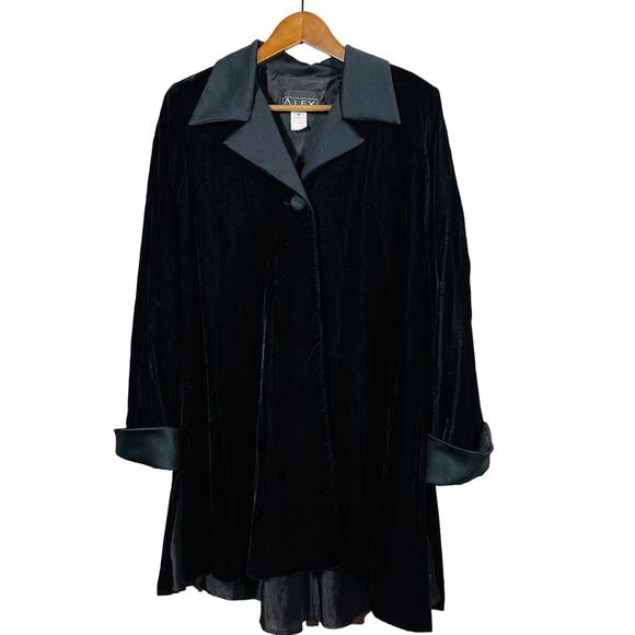 Vintage Alex Evenings Black Velvet Evening Coat Cape Jacket Single Button - S - Picture 1 of 6